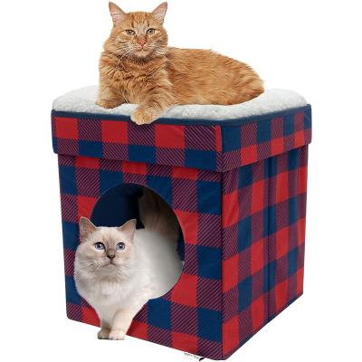 China Breathable Indoor Folding Shelter Cat House Cube Kitty City Large Cat Bed Scratcher Kitty Cat Cubby Cave Bed Removable for sale