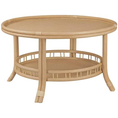 China Natural and Breathable Boho Style Rattan Modern Round Rattan Coffee Table With Rattan Leather Home Decor for sale