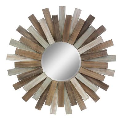 China Decorative Round Large Sunburst Wooden Wall Hanging Mirror for sale