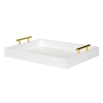 China Sustainable decorative MDF tray with polished metal handles for sale