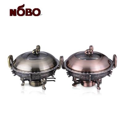 China Stainless Steel Decorative Soup Warmer Food Server Buffet Round Luxury Copper Coating Fancy Chafing Dish for sale