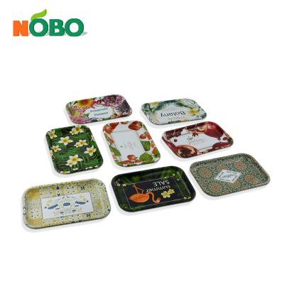 China Custom Mini Metal Iron Walnut Herb Smoking Bulk Logo Rolling Weed Tray Set Wholesale Cheap Tobacco Tray for sale