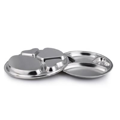 China NOBO 4 Compartment Sustainable Canteen Stainless Steel Round Food Dish Mess Serving Tray Dish Fast Food Tray for sale