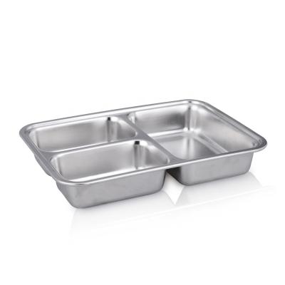 China Factory Price Modern European American Storage Container 3 Compartment Meal Tray Stainless Steel Serving Tray For Food With Lid for sale