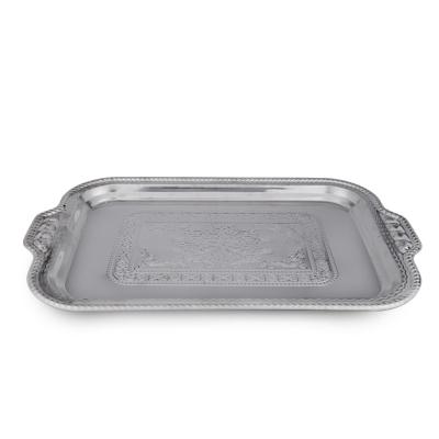 China China Sustainable Embossing Serving Decoration Food Trays Rectangle Stainless Steel Metal Tray With Handle for sale