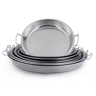 China Modern European American Custom Wholesale Silver Color Stainless Steel Round Serving Tray With Handle for sale