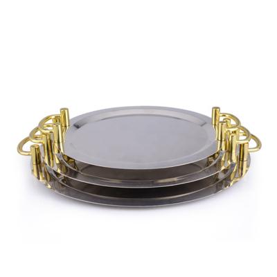 China Wholesale Custom Mirror Color Stainless Steel Silver Gold Arabic Serving Tray Eco - Friendly With Handle for sale