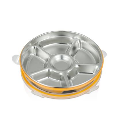 China Good Quality 3/4/5/6 Compartment Stainless Steel Round Shape Bento Kids Sustainable Dinner Dish With Lids for sale