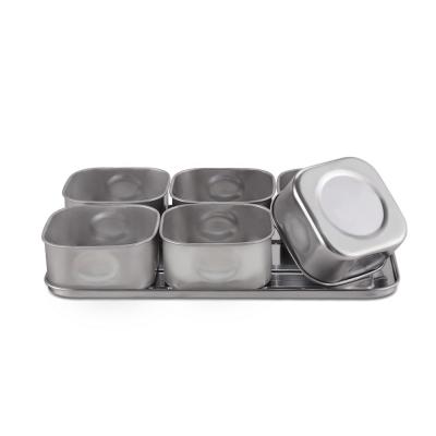 China 6 Compartment Viable Condiment Storage Container Spice Jar Seasoning Box Stainless Steel Spice Box for sale