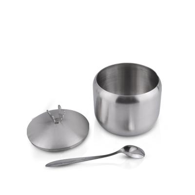 China Stainless Steel Wedding Viable Wholesale Favor Gift Sugar Jar Spice Container Sugar Bowl With Spoon for sale