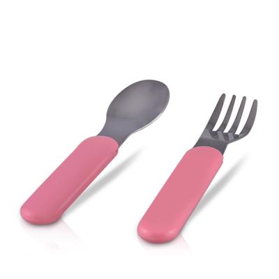 China Toddler Feeding Utensils Self Sustainable Cutlery Set Stainless Steel Custom Baby Spoon And Fork For Kids for sale