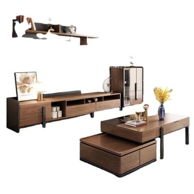 China (Other) Modern China Factory Customized Adjustable Living Room Foldaway Luxury Art A Full Set TV Cabinet TV Stand Tea Table Coffee Table for sale