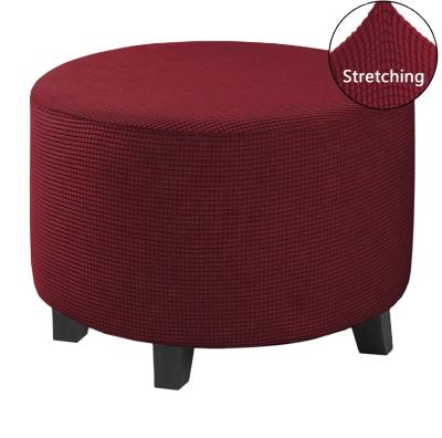 China Round Jacquard Stretch Storage Covers Jacquard Stretch Fabric Mid Size Ottoman Cover Stool Ottoman Cover for sale