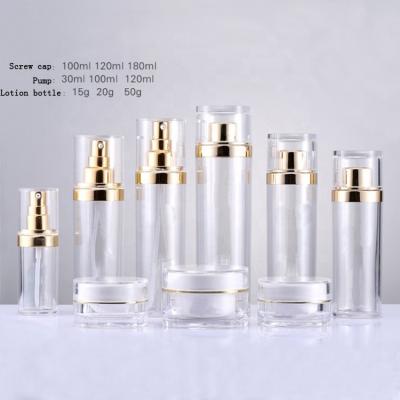 China Wholesales BEAUTY PACKING 15g 20g 50g Jar 30ml 100ml 120ml Gold Pump Bottle 100ml 120ml 180ml Clear Empty Cosmetic Bottles Screw Cap Bottles Cream for sale