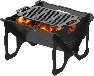 China 20 inch Outdoor Portable Firepit with BBQ Tray Detachable Wood-Burning Fire Pit Log Stove Fireplace for sale