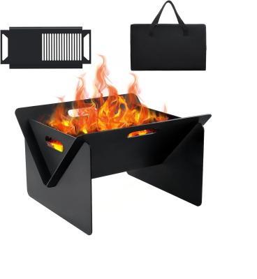 China 18 inch Folding Outdoor Fire Pit Black Power Coating Wood Burning Stove for BBQ Camping for sale