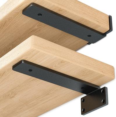 China 8 Inch Black Metal L Brackets Hidden Brackets for Floating Wood Shelves Tolerance 0.02 for sale