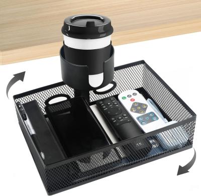 China 360 Degree Rotating Under Desk Organizer with Cup Holder and Clip-On Rotating Drawer for sale