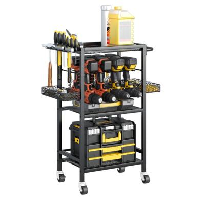 China Garage Tool Shelf Drill Holders Power Tool Organizer with Wheels and 8 Drill Holders for sale