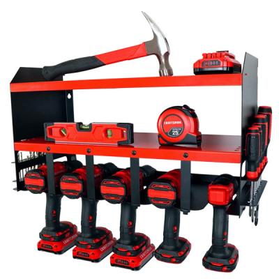 China Carbon Steel 3 Tiers Power Tool Organizer With 5 Slots Drill Holder Wall Mount Heavy Duty Metal Tool Shelf for sale