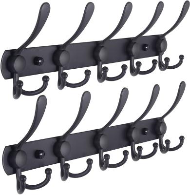 China Multifunctional Wall Mounted Coat Hook Rail Stainless Steel Over Door 5 Tri Hooks Black for sale