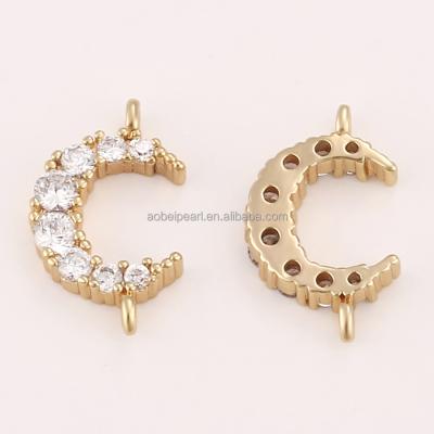 China Popular 18K gold plated small CZ moon connector for bracelets jewelry, ewelry findings, DIY jewelry hardware, ETS-K434 for sale