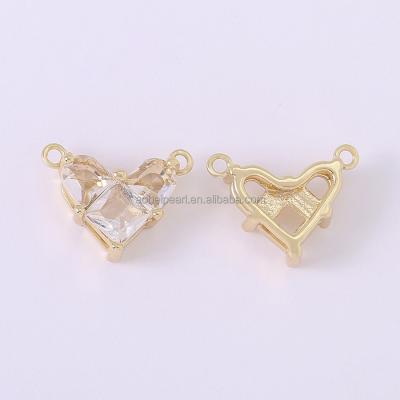 China Popular ETS-K661,18K CZ gold-plated heart-shaped charm, DIY material, suitable for jewelry making, zircon, retro heart-shaped, for sale