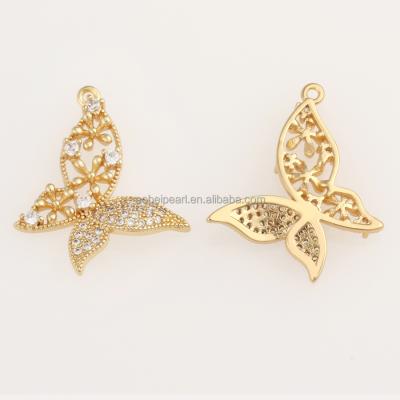 China Popular 18K Gold Plated CZ Butterfly Dangle Pendant For Jewelry Making, Jewelry Findings, DIY Jewelry Material, ETS-K466 for sale