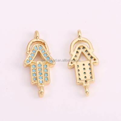 China Popular 18K Gold Plated Featured Hamsa Hand Connector Charm Pendant For Jewelry Making, Jewelry Findings, DIY Material, ETS-K510 for sale