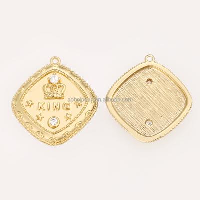 China Popular 18K Gold Plated KING Zircon Dangle Pendant for Jewelry Making, Jewelry Findings, DIY Jewelry Material, ETS-K482 for sale