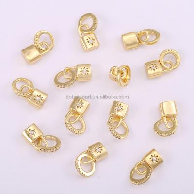 China Popular ETS-K663, jewelry finding, DIY materials, 18K gold plated lock pendant, zircon, Bohemian style, used for earrings, for sale