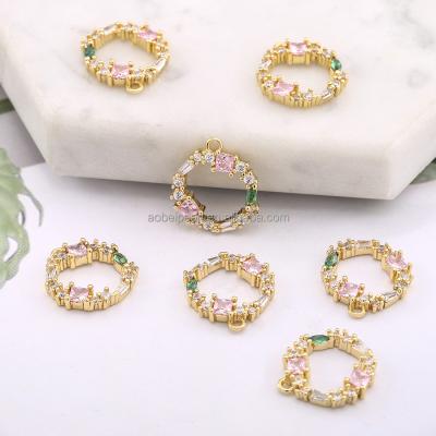 China Fashionable 18k Gold Plated Round Jewelry, Surrounded by Colorful Diamonds,Hollow Earring Pendant,DIY Material,Wholesale Price.ETS-K619 for sale