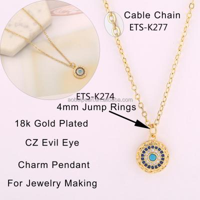 China Popular 18K Gold Zircon Round Eye Pattern Charm For Jewelry Making, DIY Material, Hammered Round Disc Coin Pendant, ETS-K565 for sale