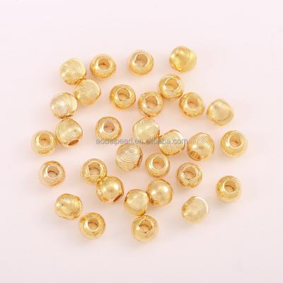 China Popular 18K Gold Plated Copper Spacer Beads Pendant, 3mm Round Striped Beads, Vacuum Plating, Bulk Wholesale Accessories.ETS-K706 for sale