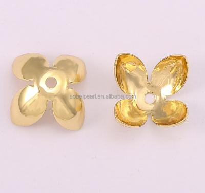 China Popular 18K Gold Plated Copper Bead Flower Charm, Four Leaf Clover Lucky Pendant, Can Be Inlaid With Beads, Jewelry Making, ETS-K682 for sale