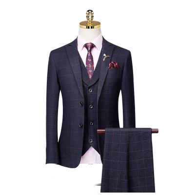 China Fashion Breathable Lattice High Grade Business Men's Formal Suit+Vest+Pants Groom Suits for sale