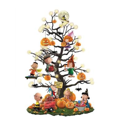 China Dropshipping Resin Halloween Tree Lit Retro Pumpkin Topper Decor Portable Garden Halloween Tree Table Lights Fairy for sale