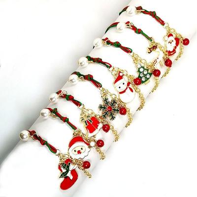 China 2021 New European and American Christmas Dropshipping Alloy Ornaments Santa Tree Snow Elks Snowman Bracelet Christmas Gift for Girls for sale