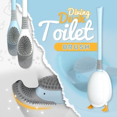 China Eco-Friendly Head Bathroom Long Handle Wall Mounted or Floor-standing Duck Toilet Brush Set Dropshipping Cute Silicone TPR Dive for sale