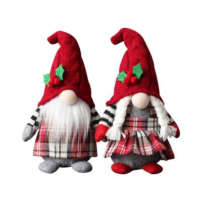 China Forest Old Man Doll Home Cute Faceless Plush Hat Ribbon Plaid Plaid Doll Braid Dropshipping Desktop Decoration for sale