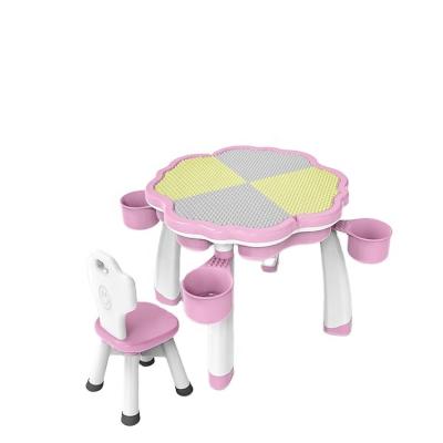 China 2020 New Item Eco-friendly Flower Shape Plastic Kids Multifunctional Desk And Plastic Chair Set Made In China for sale