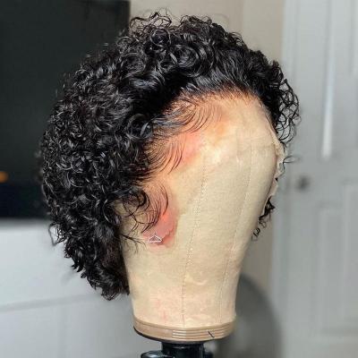 China 100% Virgin Brazilian Swiss Lace Harmonious Silky Straight T1b/27 13*4 Human Hair Lace Front Pixie Cut Curly Bob Wig For Black Women 100% Blonde for sale