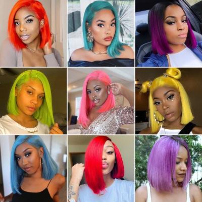 China Fashion Front Lace Closure T Piece Silky Straight Bob Wig Transparent Lace Brazilian Human Hair Colored Wave Straight Wig For Black Women for sale