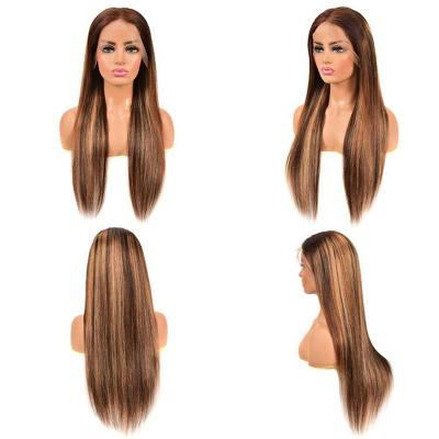 China Wave 4/27 Highlight Glueless 13x4 Lace Headband Silky Straight Ombre Brown Blonde Colored Brazilian Virgin Hair Wigs For Black Women for sale