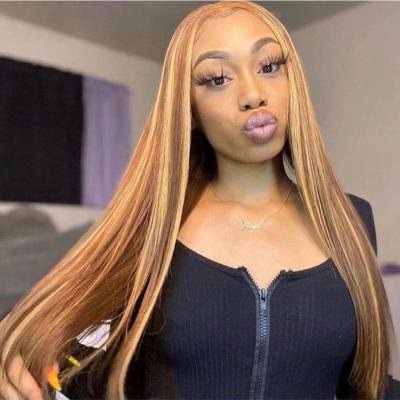 China Swiss Cuticle Aligned Virgin Hair Wig Silky Straight Ombre Color HD Full Lace Wig 100% Real Wave Mink Brazilian Human Hair Highlight With Dark Roots for sale