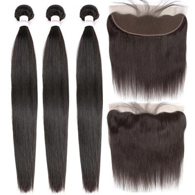 China Straight Wholesale Sellers Double Drawn Hair Weave Bundles With Closure Mink Brazilian Cuticle Aligned Hair Raw Lace Headbands for sale