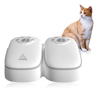 China 2 Meal Automatic Pet Cat Dog Automatic Feeder With Food Bowl Double Rolls Suitable For Dry Wet Food for sale