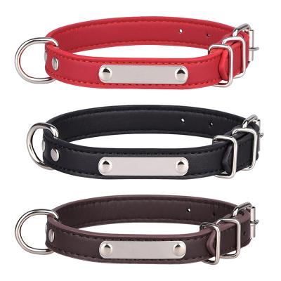 China Dog Collar Reflective Leather Outdoor Pet Cat Collar and Leash Set Luxury Vegan PU Leather Dog Collar for sale