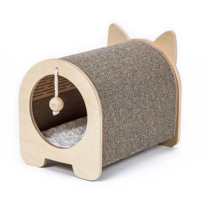 China Viable Factory Cat Bed Pet Furniture Toy Wooden Striping Board Cat Indoor Sleeping House for sale