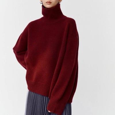 China High Quality Anti-wrinkle Ladies Plus Size Turtle Neck Winter Chunky Knit Long Sleeve 100% Wool Pullover Sweater Tops for sale